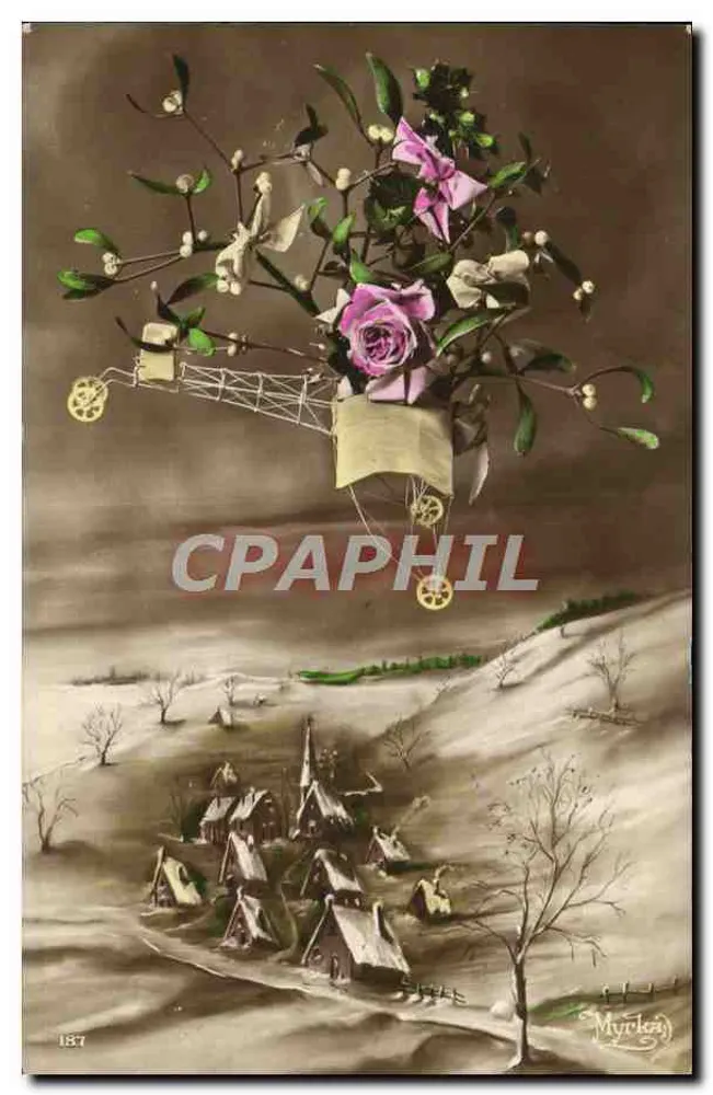 Bouquet van wijnrank en roos — uitzicht op een winterdorpje — Myrka, n°187 - Voorkant