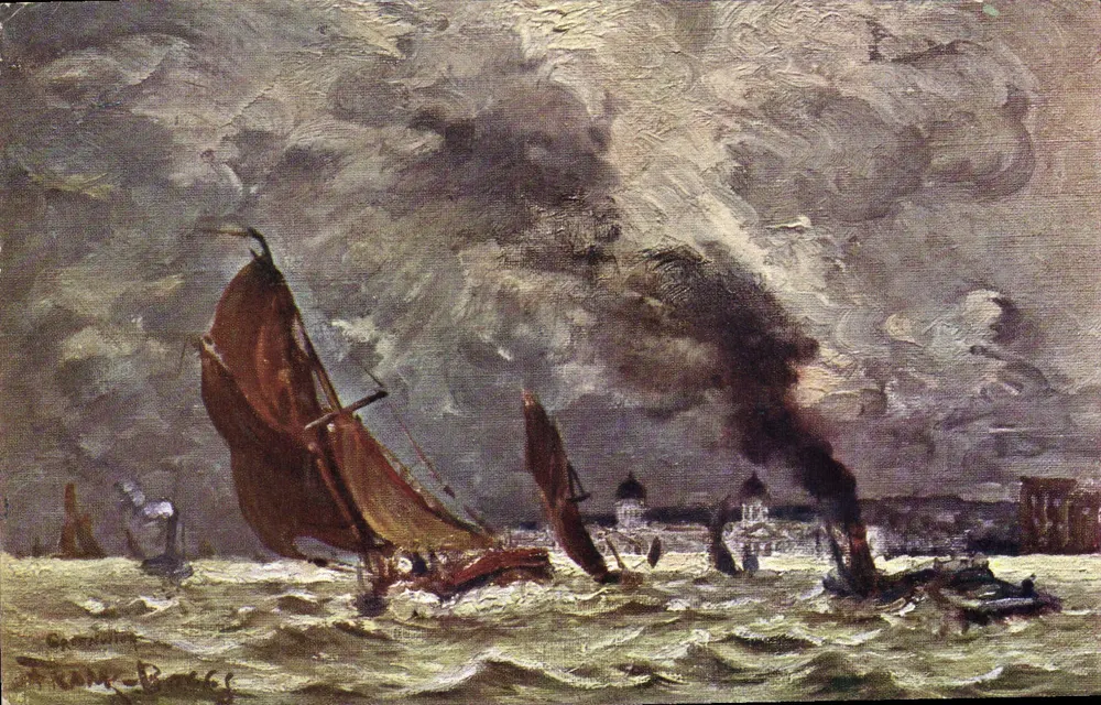 Vista de Veneza — barcos sob um céu tempestuoso — gravura de P. Frank-Boucès - Frente