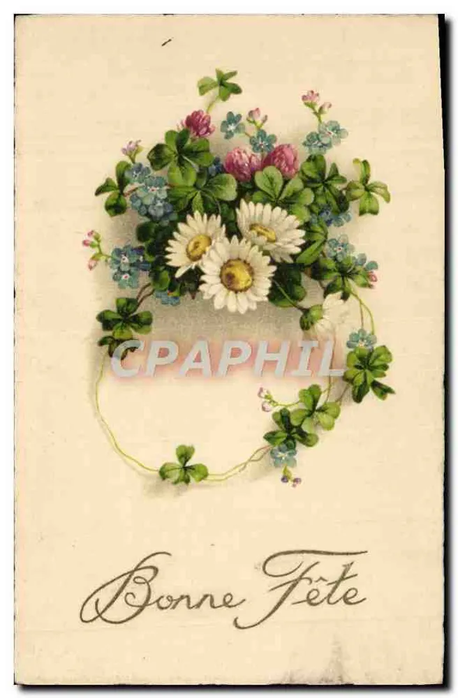 Arranjo de flores — Boa festa — Carte postale antiga - Frente