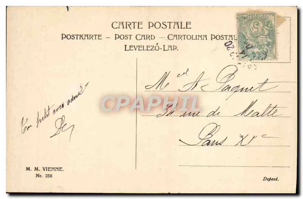 Deux enfants jouant avec des œufs de Pâques — scène de printemps — éditeur M. M. Vienne, n° 258 - Rückseite