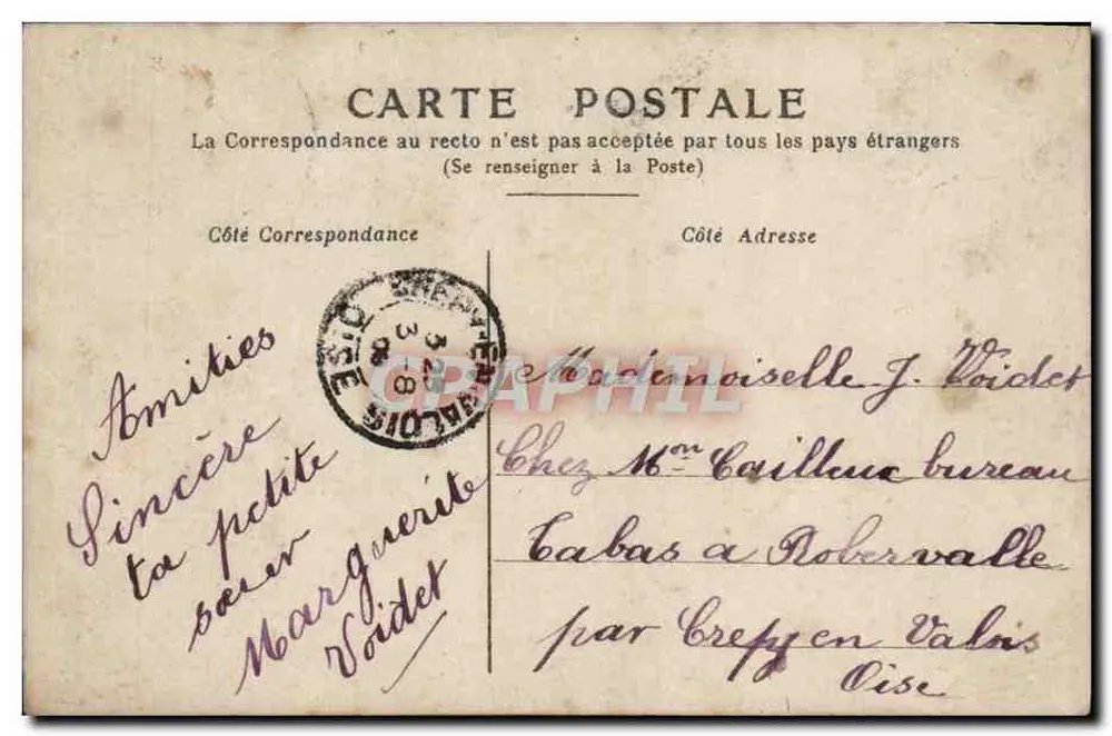 Menina com rosas — decoração floral e selo de 5c — editor PX Paris, n°218 - Verso