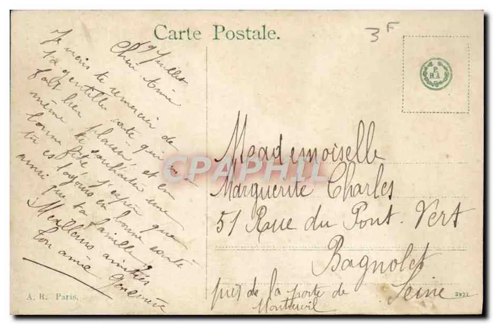 Menina em vestido branco e buquê — Boa Festa — editor A.R. Paris, n° 33454/4 - Verso