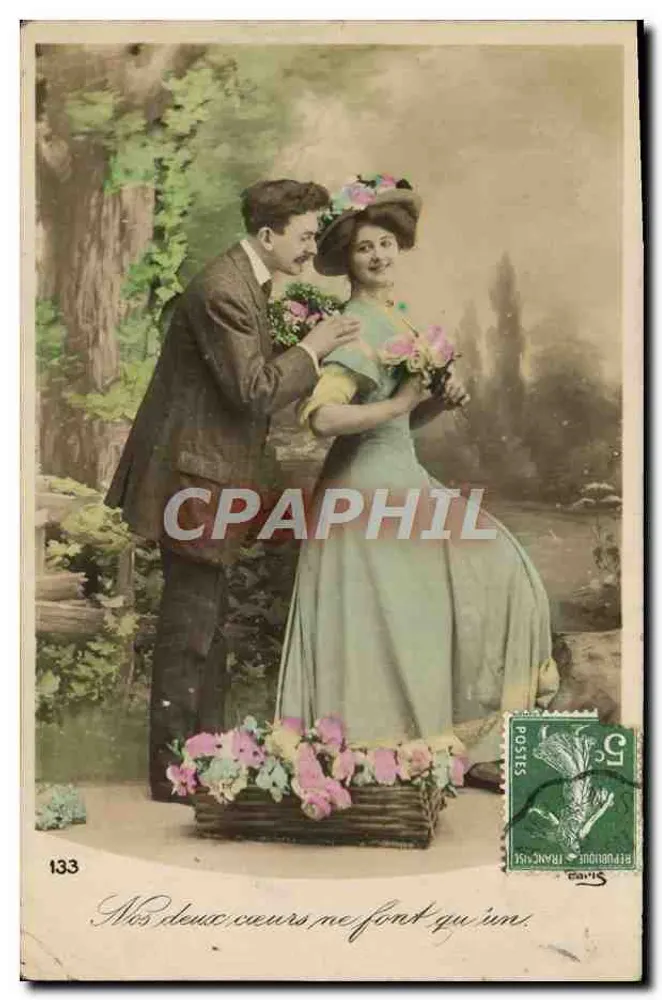 Couple amoureux — scène de jardin — éditeur anonyme, n° de série 133 - Vorderseite