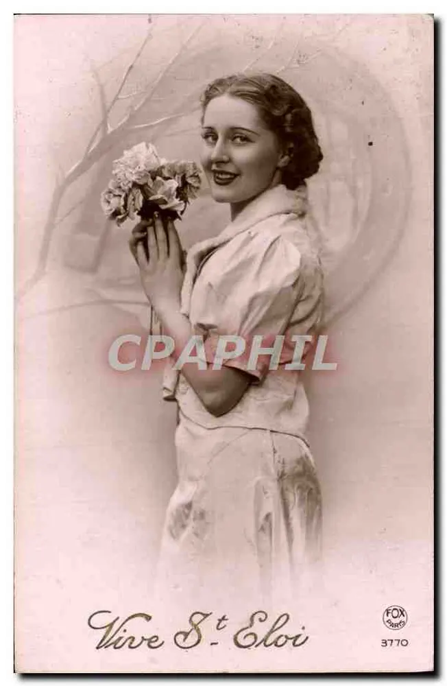 Junge Frau mit Blumenstrauß — Text 'Vive St Eloi' — Verleger FOX Paris, Nr. 3770 - Vorderseite