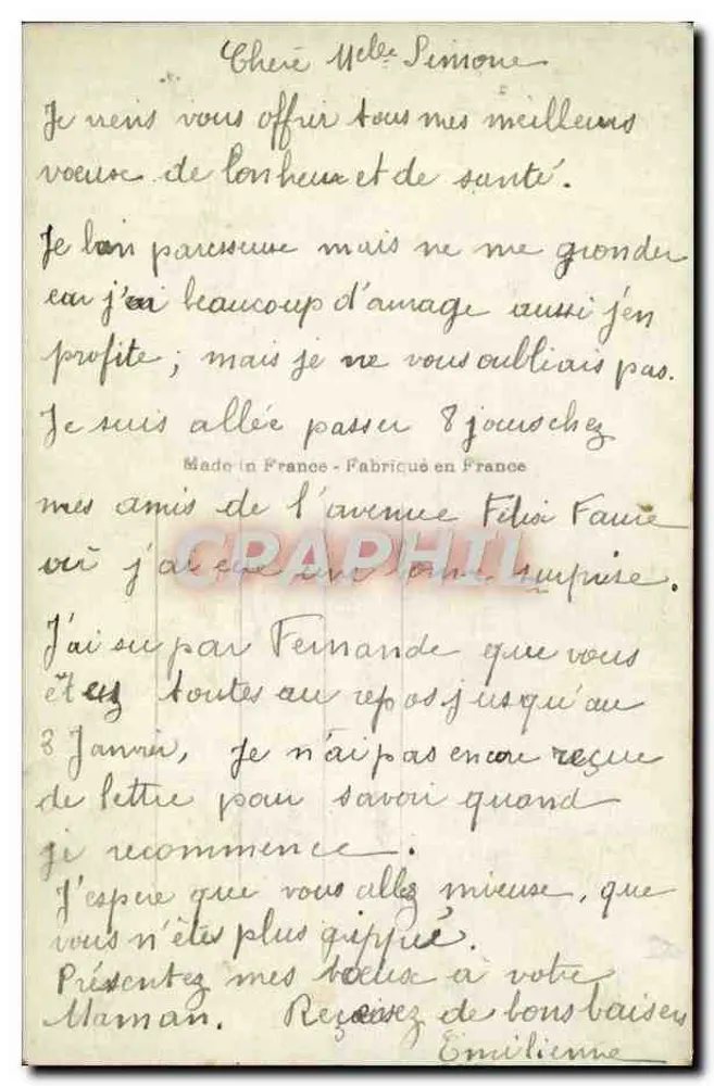 Frau mit farbigem Hut und Schal — Frohe Neujahr — DÉDÉ PARIS 1113 - Rückseite