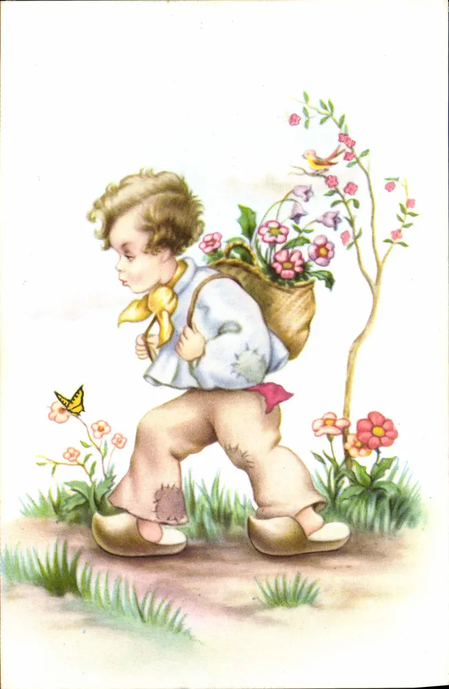 Criança carregando um cesto de flores — Éditions Univers Paris — N° 414 - Frente