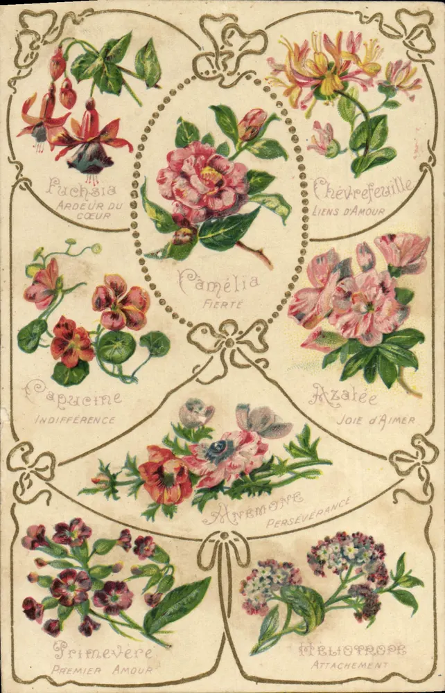 Symboliczna kartka kwiatowa — wydawca HIRONDELLE-LIMOGES, nr 850 - Awers