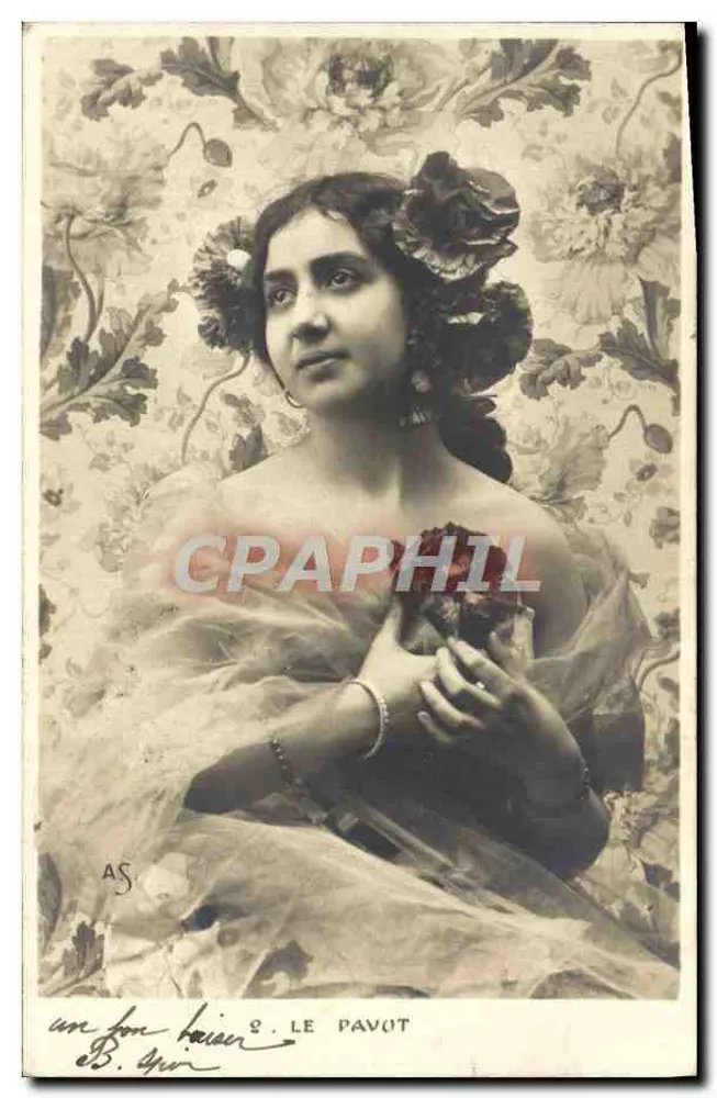 Frau in einem leichten Kleid — Blumen im Haar — S. LE PAVOT - Vorderseite