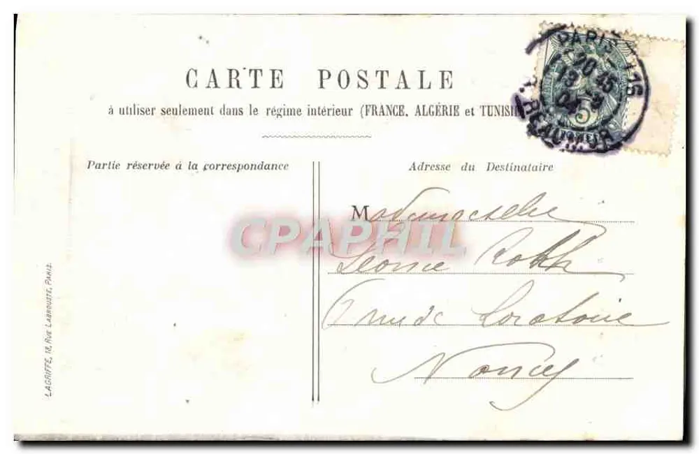 Frau in Ballkleid nahe einem See — L'Ingret ; moi qui t'aimais tant ! — Verlag: La Griffe, 18 Rue Laroque, Paris - Rückseite