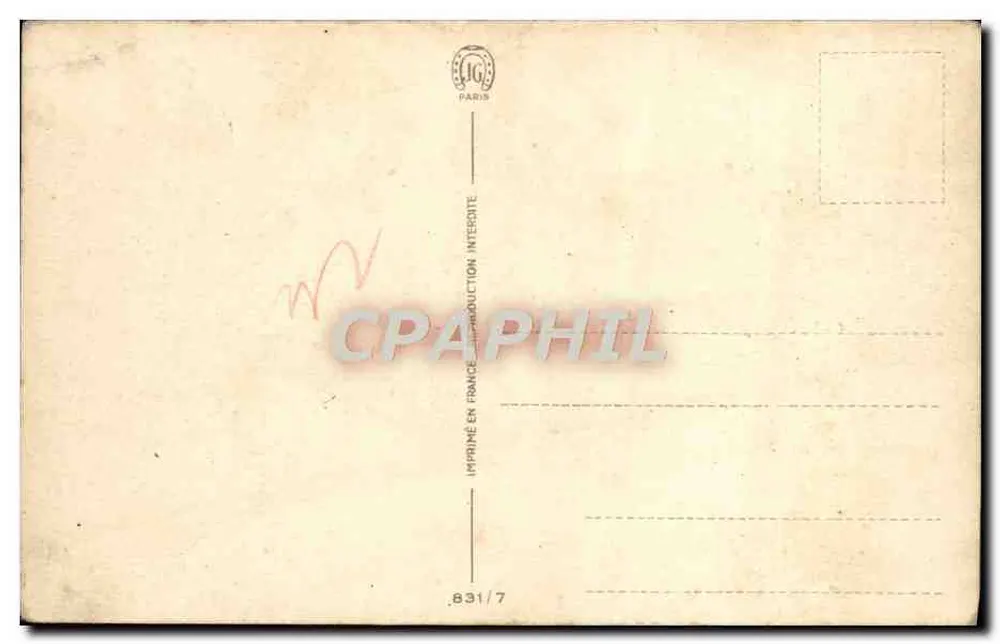 Pescador entusiasta — escena de río con pareja en primer plano — IG Paris, n° 831/7 - Reverso