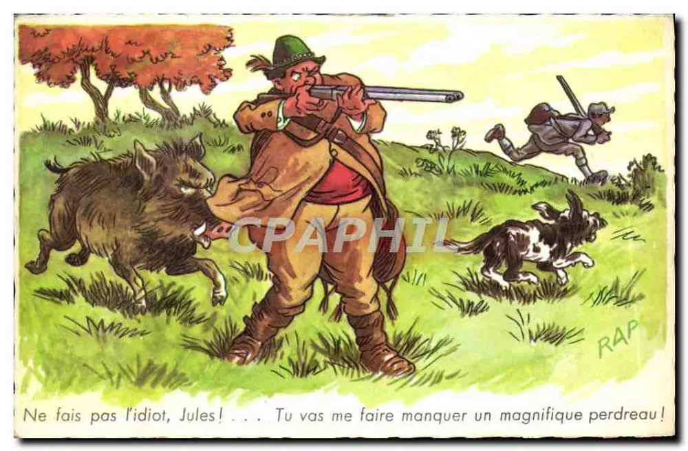 Pflegejagd — Karikatur eines Jägers — M.D. Paris, Serie-Nr. 959 - Vorderseite