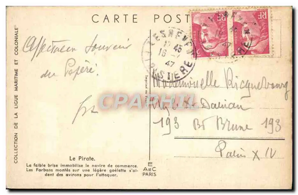 Der Pirat — Sammlung der Seefahrt- und Kolonialliga — Verlag AEC Paris - Rückseite