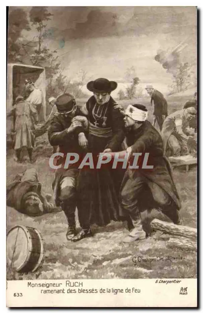Monseigneur RUCH bringt Verwundete von der Frontlinie zurück — G. Charpentier, Paris, n° 633 - Vorderseite