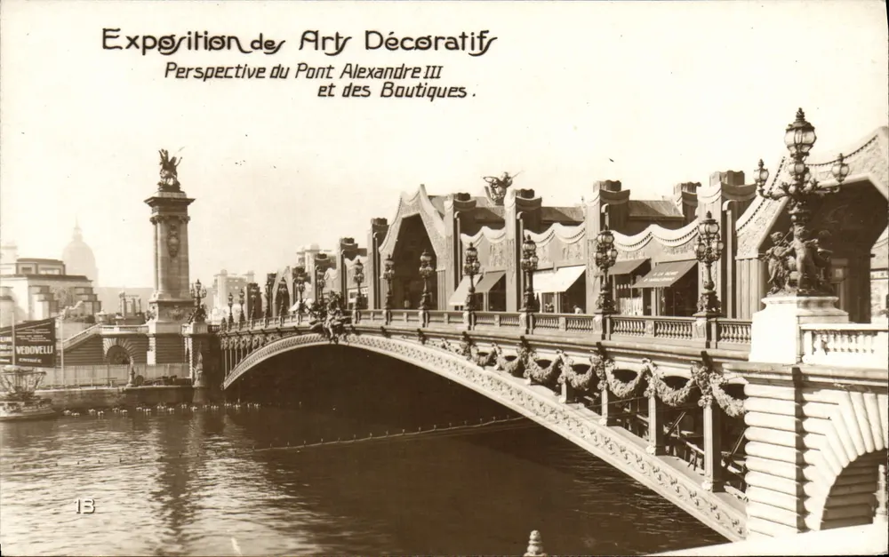 Ausstellung der Dekorativen Künste — Ansicht des Pont Alexandre III und der Geschäfte — Venovelli - Vorderseite