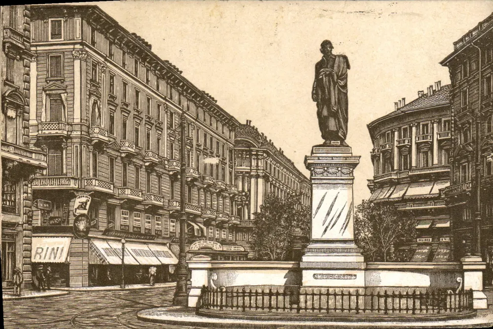 Milano - Via Dante, Monumento a Parini — editore Cartolina Postale, N. 6217 - Recto