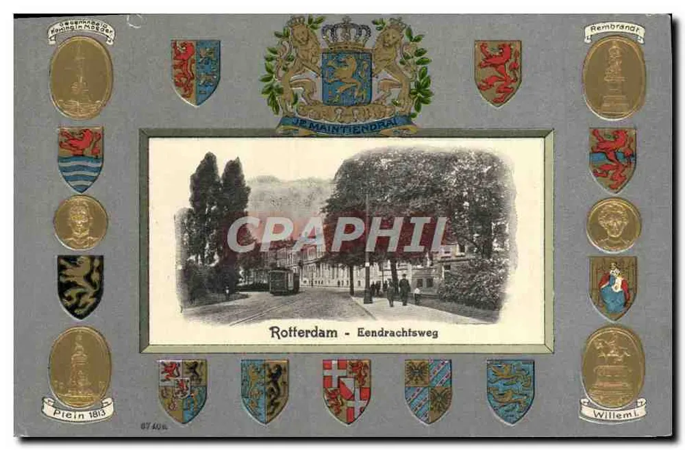 Rotterdam - Eendrachtsweg — carta postal decorativa com brasões e medalhas — editor H.G.&C.Z. n°4286 - Frente