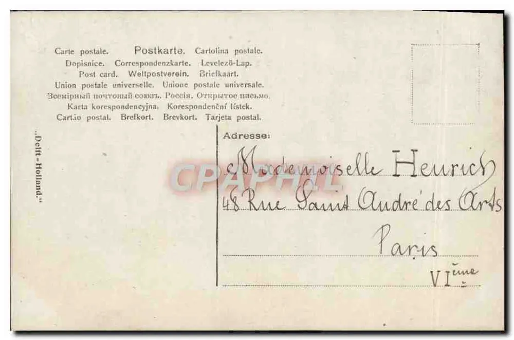 Frau mit Tasse — Landschaft mit Mühle — Verlag NRC, Nr. 6972 - Rückseite