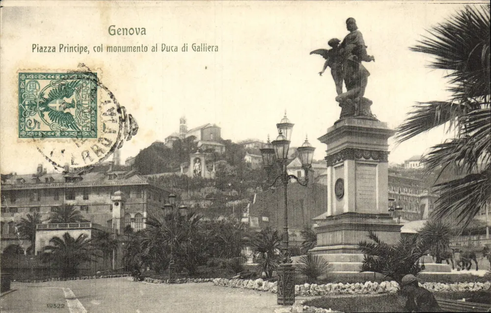 Genua - Piazza Principe, mit dem Denkmal für den Herzog von Galliera — italienische Karteikarte - Vorderseite