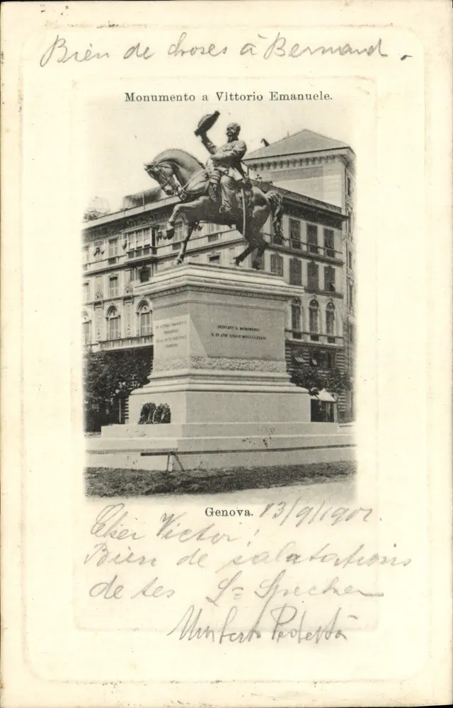 Monument op Vittorio Emanuele — Genua — Antieke ansichtkaart - Voorkant