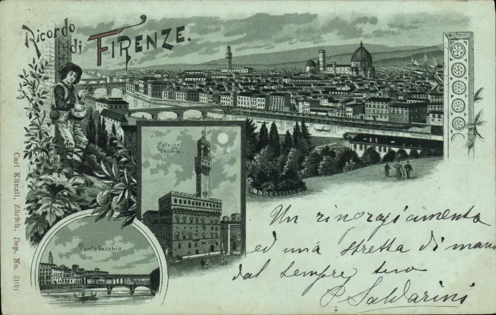 Vue de Florence — Ponte Vecchio et Palazzo Vecchio — éditeur Carl Kunzli, Zurich, n° 3103 - Recto