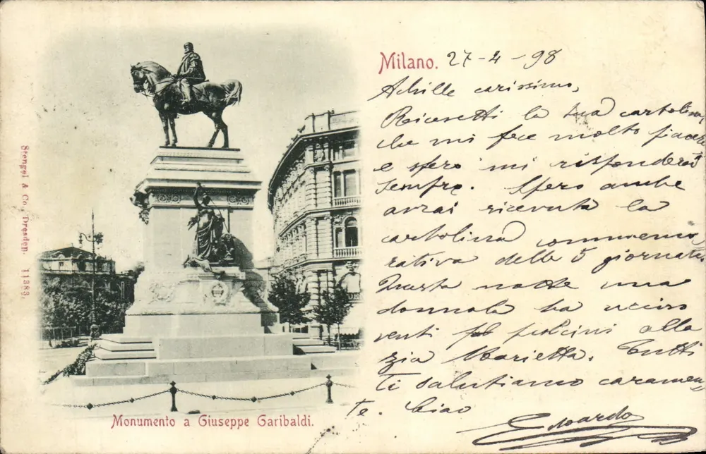 Monumento a Giuseppe Garibaldi — statue équestre à Milan — éditeur Sempel & Co. Dresden, n° 11383 - Frente