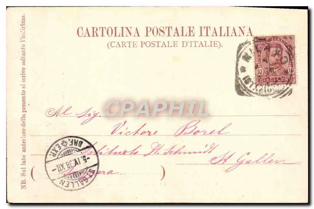 Monumento a Vittorio Emanuele II — Milão — editor A. Mailer & Cie, Zurique, n° 2004 - Verso