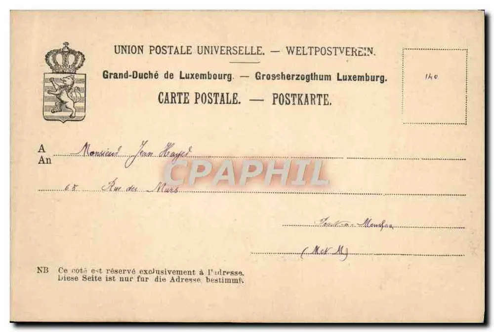 Panorama preso dalla strada di Eich — Luxembourg, il 20 aprile 1899 — Charles Bernhoeft, Serie Luxembourgeoise, No. 1094 - Verso