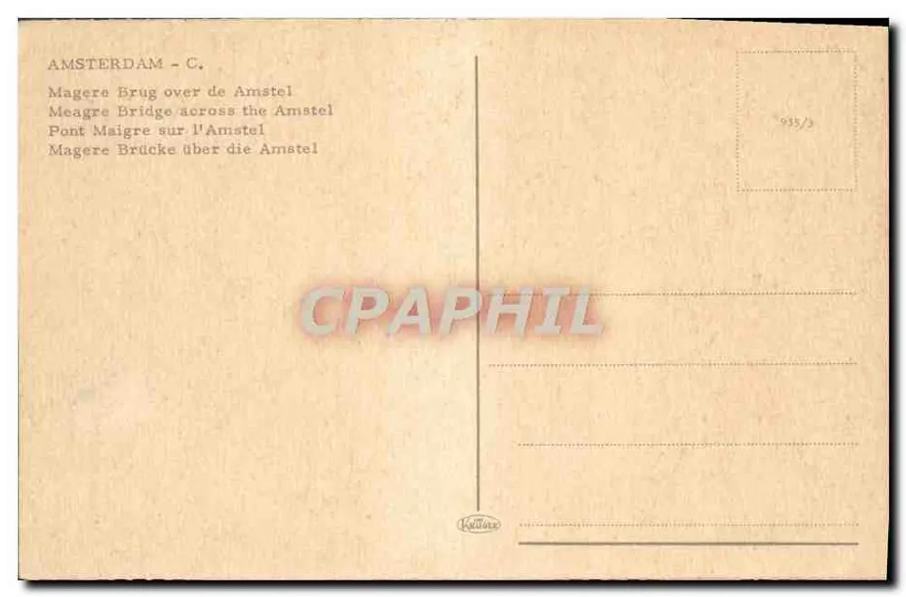 Amsterdã — Magere Brug sobre o Amstel — editor Krause, n° 935/3 - Verso