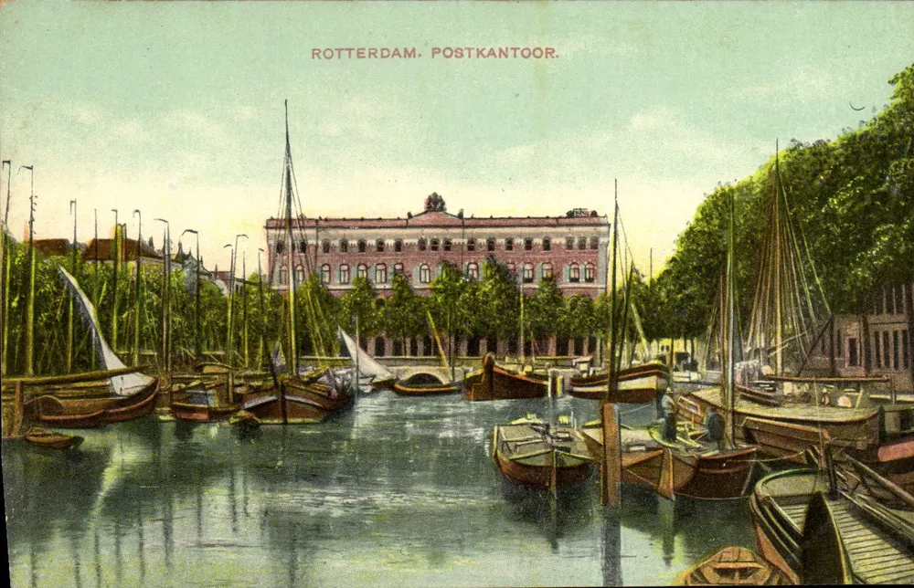 रॉटरडैम — पोस्टकांटोर — कैनल के दृश्य सहित जहाज — कुंस्टक्रोमो एच. शेफर, आम्स्टरडैम - आगे