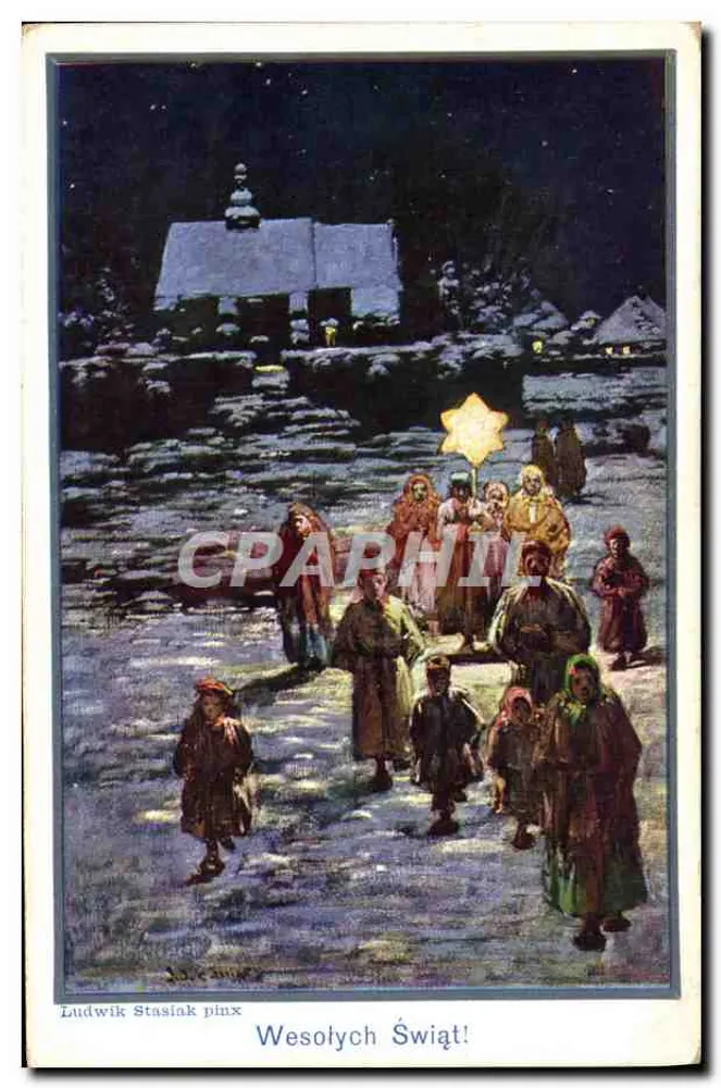 Festa de Natal — cena noturna nevada — Ludwik Stasink pinx - Frente