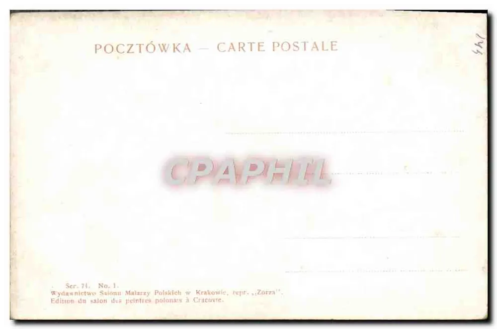 Músico polonês em traje tradicional — cena campestre com flores — Ludwik Stasiak pinx. — Edição do salão dos pintores poloneses em Cracóvia, série 71, n°1 - Verso