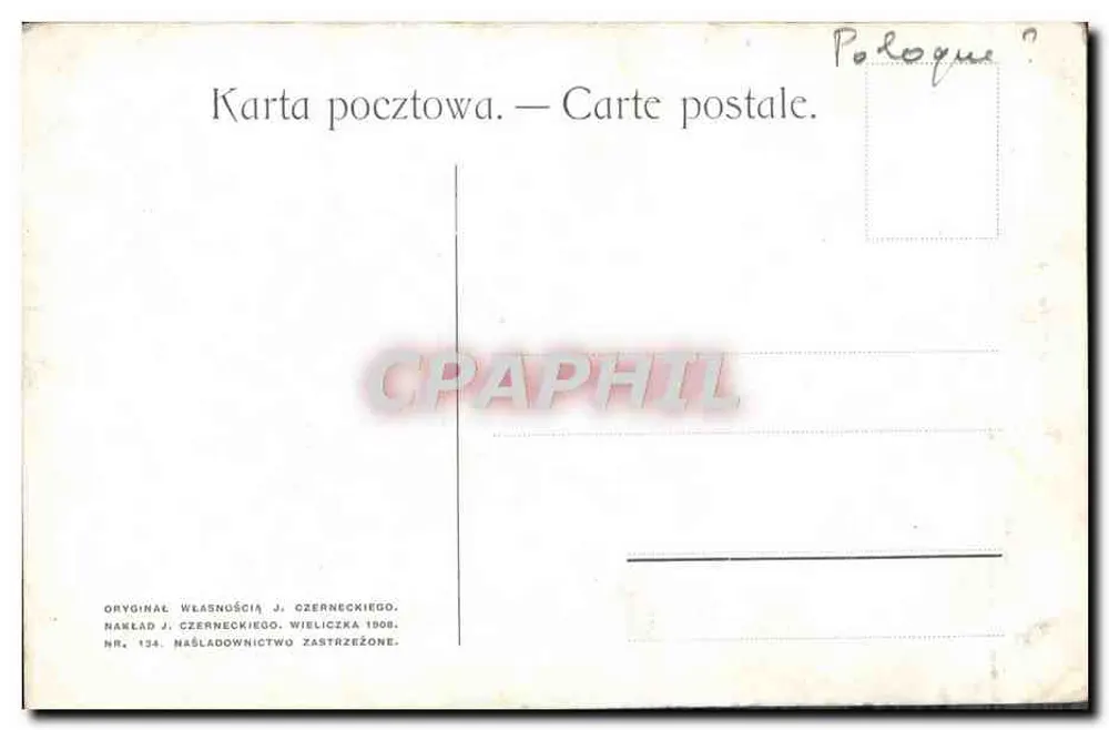 KOMORA MICHAŁOWICE — Z KOPALNI WIELICKIEJ — T. RYCHTER — wydawca J. Czerneczkiewicz, n° 134 - Rewers