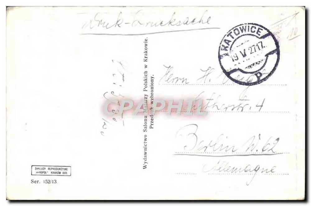 Junge Frau im polnischen Volkskostüm — P. Stachiewicz pinx. — Ausgabe des Polnischen Salons in Krakau, Serie 152/13 - Rückseite