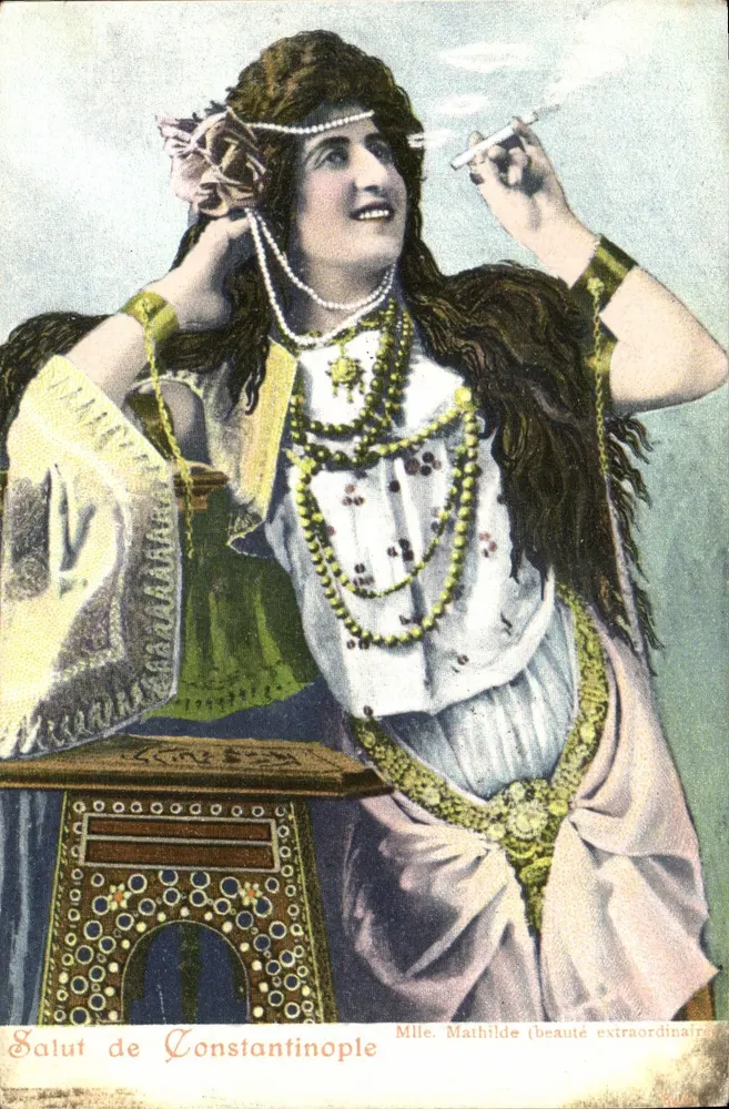 Grüße aus Konstantinopel — Fräulein Mathilde (außergewöhnliche Schönheit) — Universal Postale Union - Vorderseite