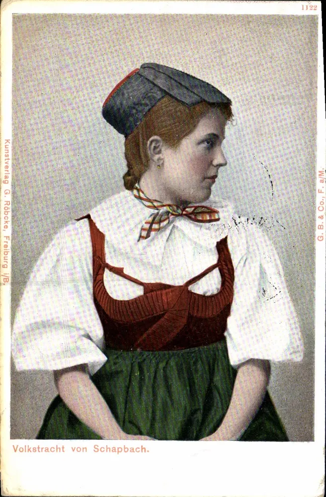 Femme en costume folklorique de Schapbach — portrait en profil — éditeur G.B. & Co., Freiburg i.B. n° 1122 - Vorderseite