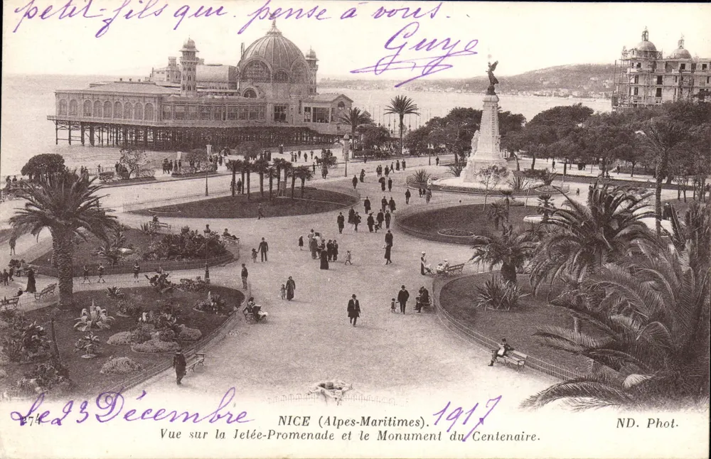 Ausblick auf die Jetée-Promenade und das Monument du Centenaire — NICE (Alpes-Maritimes). 1917. ND. Phot. - Vorderseite