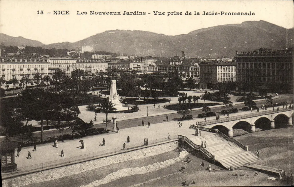 NICE Die neuen Gärten — Ansicht vom Steg-Promenade — Verlag J. Martin, Nr. 15 - Vorderseite