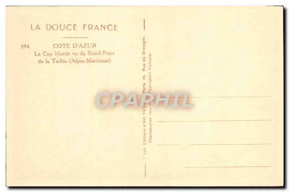 Der Cap Martin von der Rond-Point de la Turbie aus — Côte d'Azur — Éditions d'Art YVGN, Paris - Rückseite