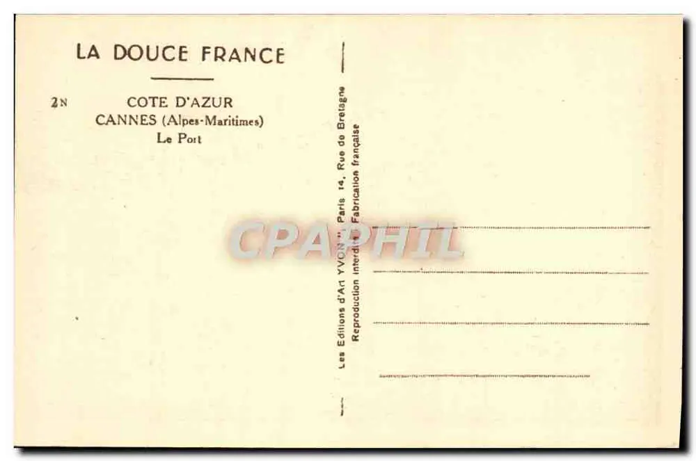 Cannes — O Porto — Les Editions d'Art YVON, Paris - Verso