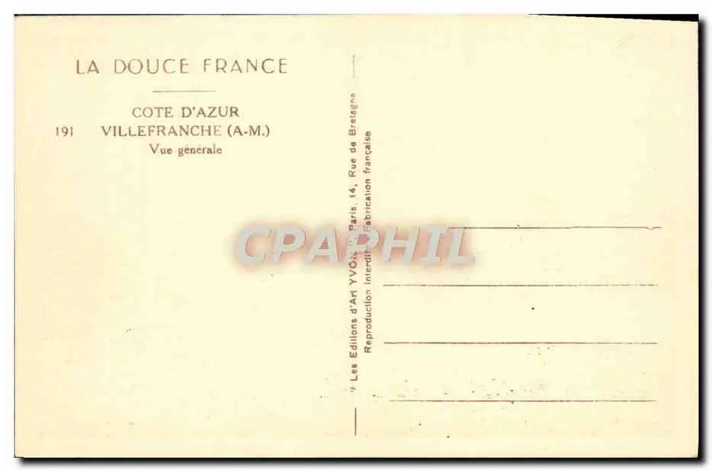 Villefranche-sur-Mer — Vista geral — Les Éditions d'Art Yvonne, Paris - Verso