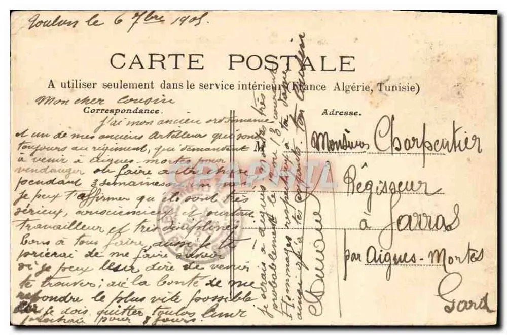 TOULON — Le Mourillon. Der Acclimatationsgarten — Sammlung A. Coutuner - Rückseite