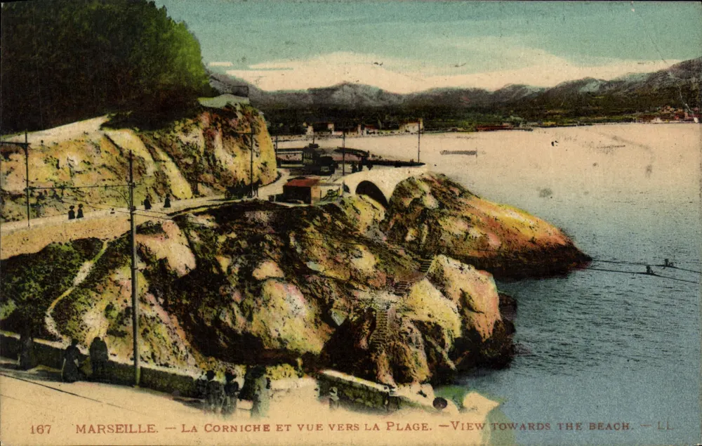 Marseille — La Corniche et vue vers la plage — éditeur L.L. n°167 - Frente