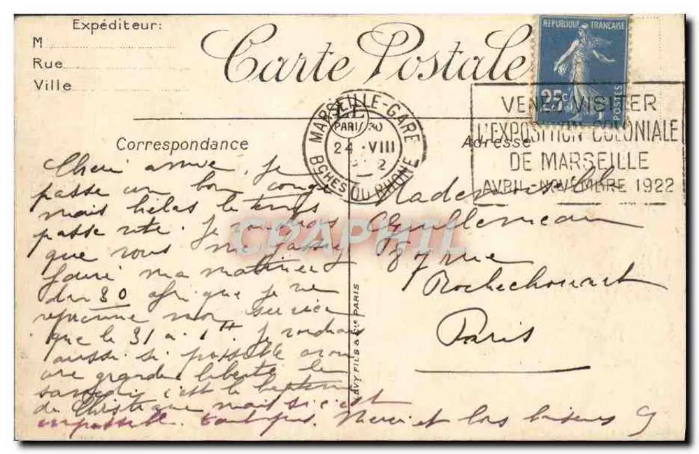 Marseille — La Corniche et vue vers la plage — éditeur L.L. n°167 - Verso