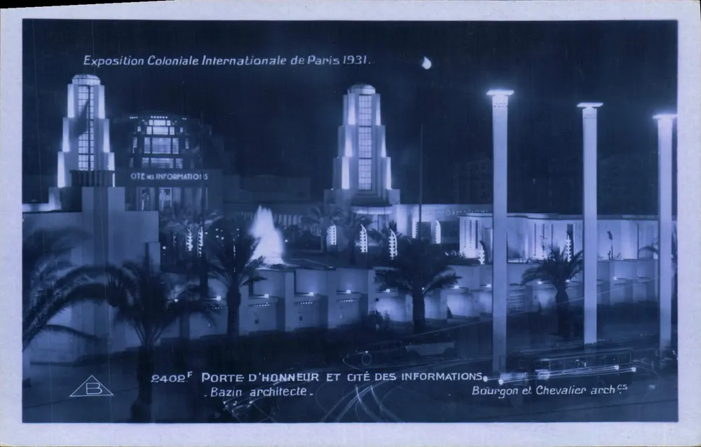 Porte d'Honneur und Cité des Informations — Internationale Kolonialausstellung Paris 1931 — Architekt Bazin, Architekten Bourgon und Chevalier - Vorderseite