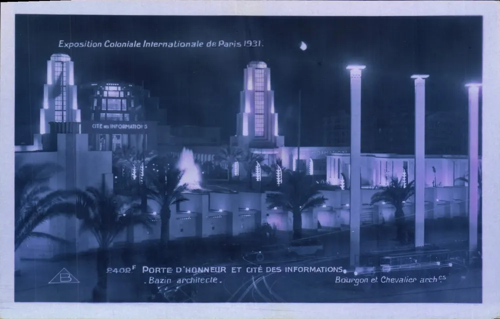 Ehrentor und Informationsstadt — Internationale Kolonialausstellung Paris 1931 — Bazin Architekt — Bourgon und Chevalier Architekten - Vorderseite