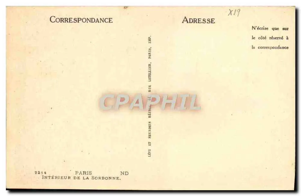 Innenansicht der Sorbonne — Paris — Verlag Letellier, Nr. 2214 - Rückseite
