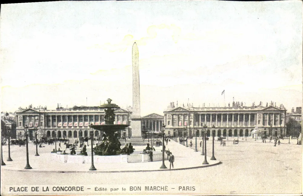 Place de la Concorde — Obélisque e Fontaine — Editado pelo Bon Marché — Paris - Frente