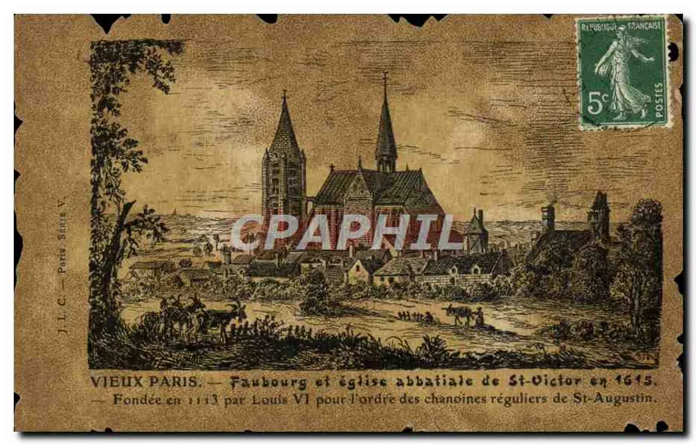 Alt-Paris — Faubourg und Abteikirche St-Victor im Jahr 1615 — J.L.C. Paris Serie V - Vorderseite