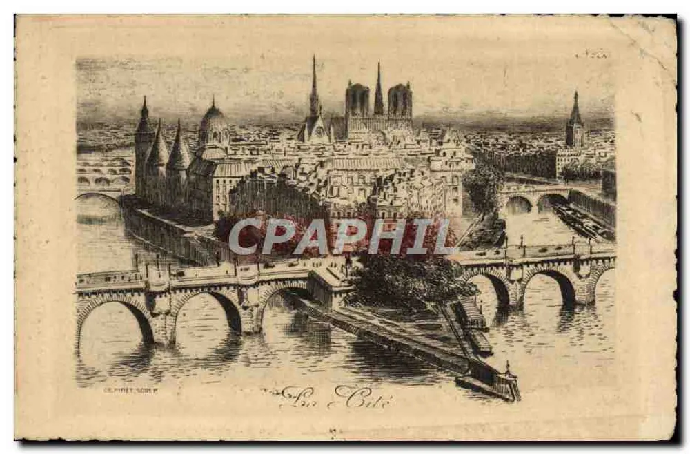 Vista de Paris — Notre-Dame e a Sena — C. Minet, S.C.P. n° 44 - Frente