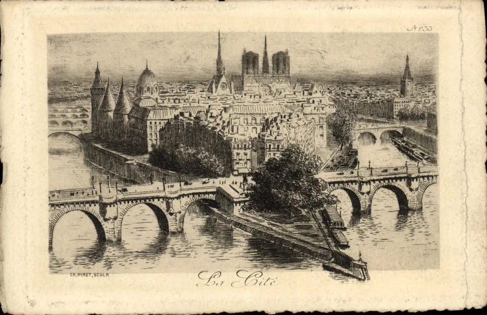A Cidade — vista de Paris com a Catedral de Notre-Dame — CH. PINET, ESCULP. N°33 - Frente